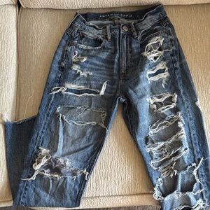 American Eagle Outfitters Blue Distressed Boyfriend Jeans